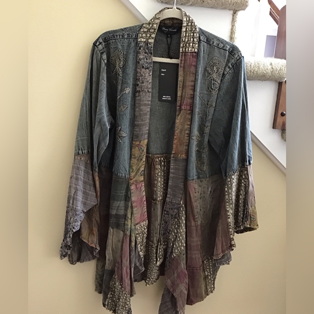 Boho Patchwork Kimono Jacket in Muted Multi-Color by YOUNG Threads